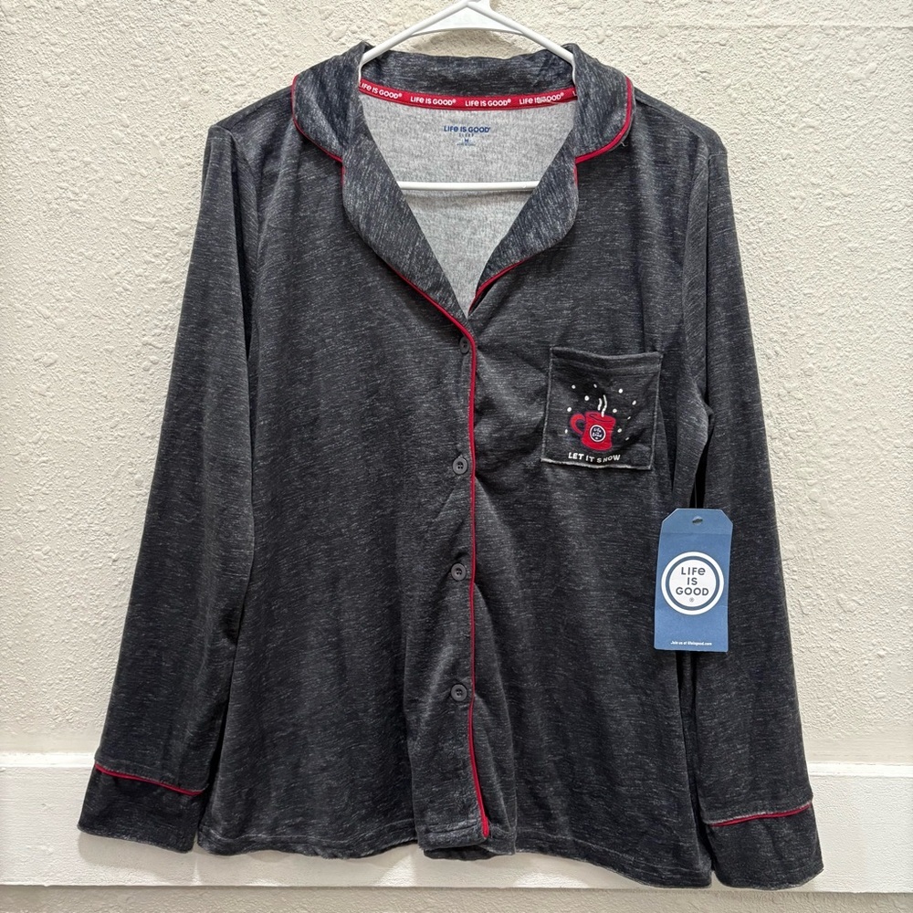 Life is Good Button Down Pajama Top "Let it Snow" NWT Size M